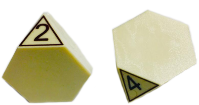 Dice:  JF X-Multi-variable D4, uncolored set of 5; W or W/o Case